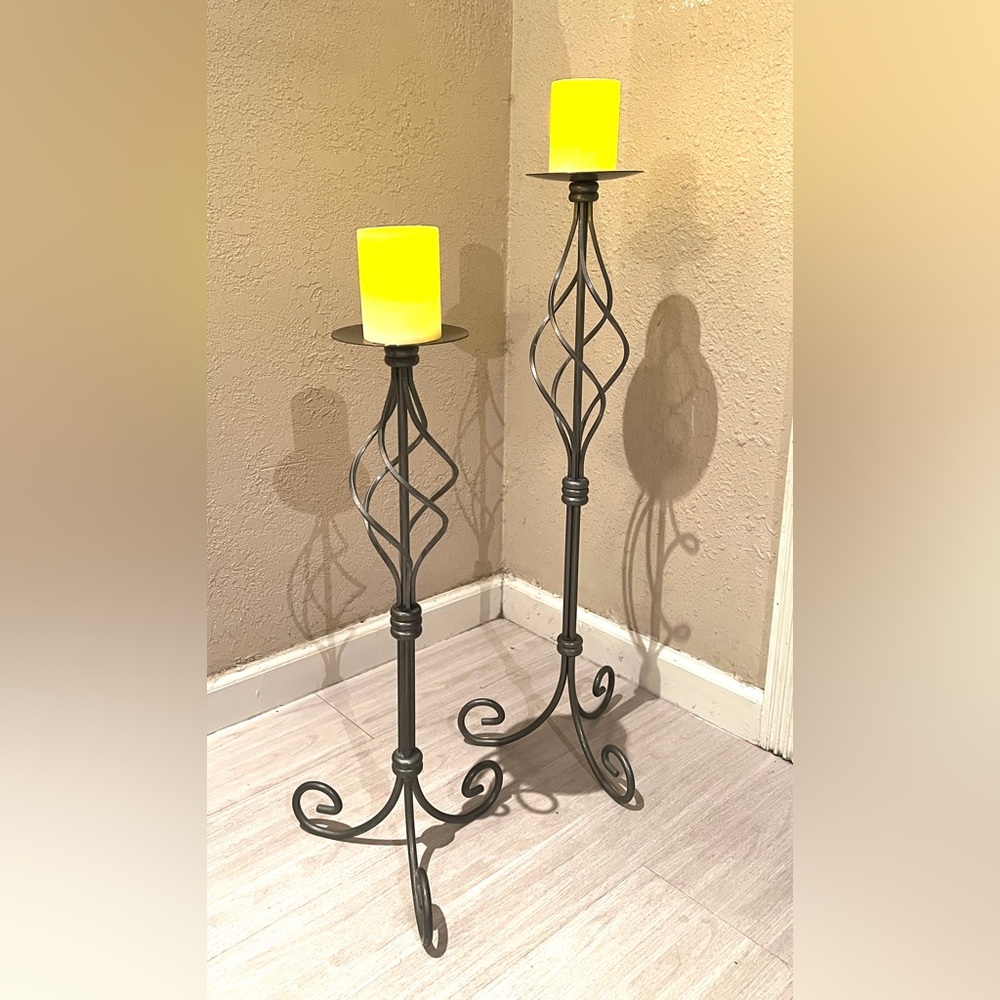 Vintage Partylite Elegant Pewter Pillar Candle Stands -